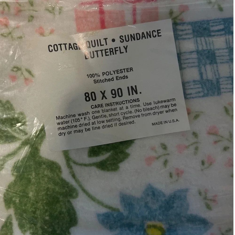 Vintage Cottage Quilt Sundance Butterfly Floral Patchwork Blanket 80x90 Made USA